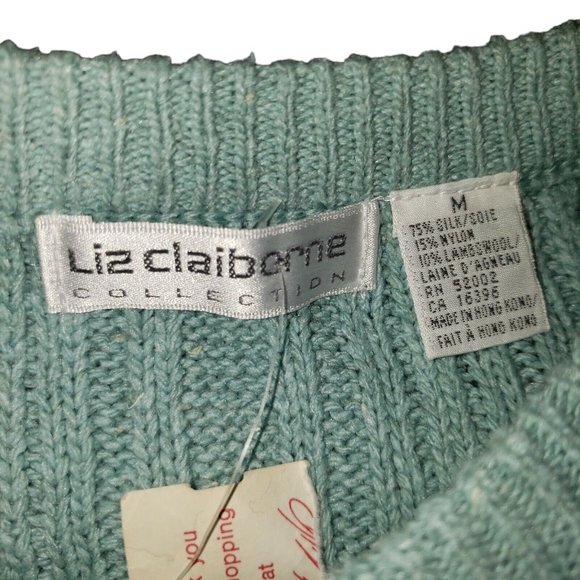 NWT 80s VTG Cable Knit S/S Sweater Shirt Top Silk Blend Teal Twee Cottagecore - Picture 6 of 6